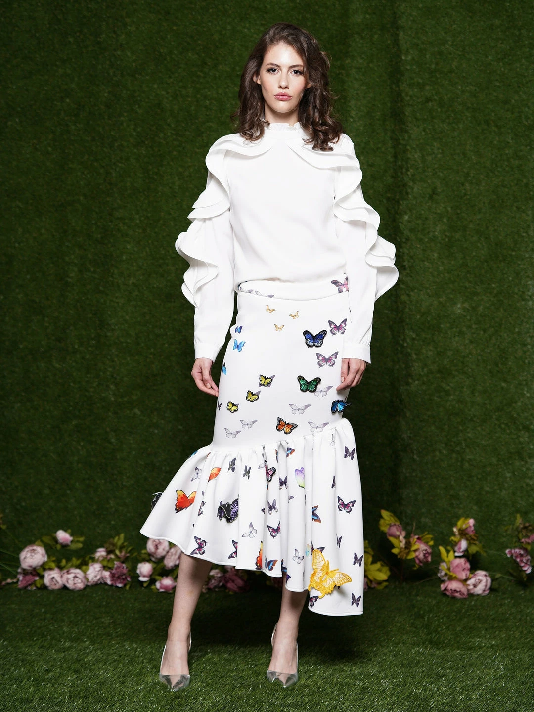 Why Dress Unbalanced Length Butter Fly Pattern Printed On Scuba BOTTOMS 5 Why Dress Unbalanced Length Butter Fly Pattern Printed On Scuba BOTTOMS