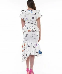 Why Dress Unbalanced Length Butter Fly Pattern Printed On Scuba BOTTOMS 9 Why Dress Unbalanced Length Butter Fly Pattern Printed On Scuba BOTTOMS