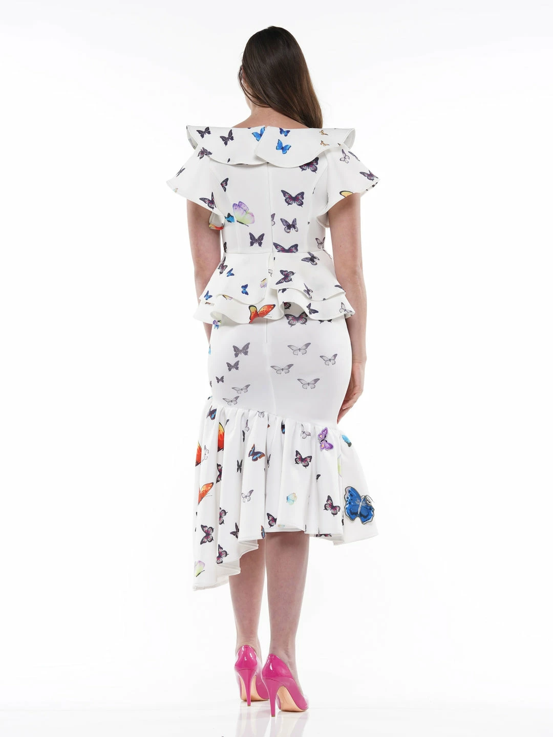 Why Dress Unbalanced Length Butter Fly Pattern Printed On Scuba BOTTOMS 6 Why Dress Unbalanced Length Butter Fly Pattern Printed On Scuba BOTTOMS