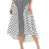 Why Dress Polka Dot And Stripe Pattern Midi Skirt SKIRTS