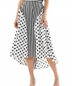 Why Dress Polka Dot And Stripe Pattern Midi Skirt SKIRTS