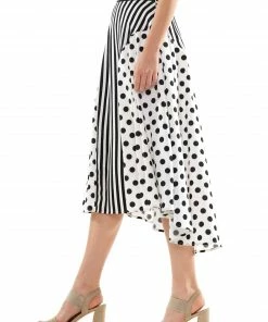 Why Dress Polka Dot And Stripe Pattern Midi Skirt SKIRTS