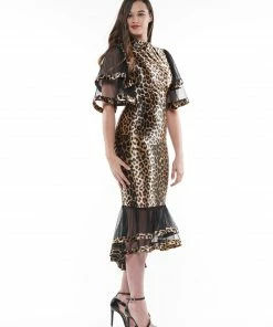 Why Dress Leopard Fabric Ruffle Detail Midi Length Skirt