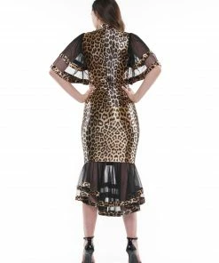 Why Dress Leopard Fabric Ruffle Detail Midi Length Skirt