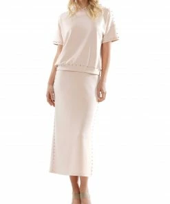Why Dress NEW ARRIVALS Light Lyocell Side Slit Skirt With Gemstone