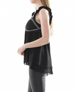 Why Dress Zipper Detail Sleeveless Babydoll Top BLOUSES