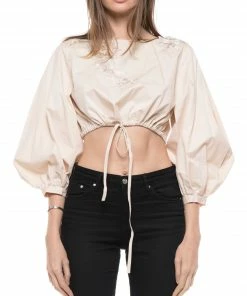 Why Dress Bishop Sleeve Strap Crop Top