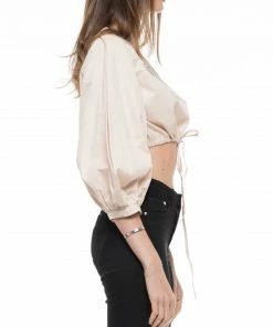 Why Dress Bishop Sleeve Strap Crop Top