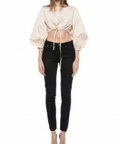Why Dress Bishop Sleeve Strap Crop Top