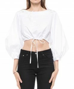 Why Dress Bishop Sleeve Strap Crop Top