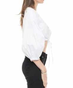 Why Dress Bishop Sleeve Strap Crop Top