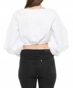 Why Dress Bishop Sleeve Strap Crop Top