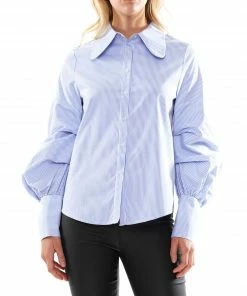 Why Dress Bishop Sleeve Stripe Cotton Shirt Top NEW ARRIVALS