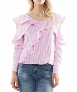 Why Dress V-neck Ruffle Stripe Shirt Top