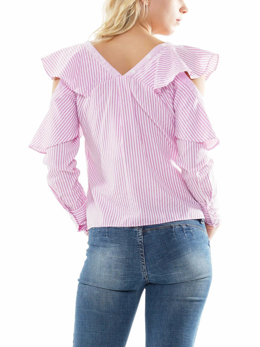 Why Dress V-neck Ruffle Stripe Shirt Top 5 Why Dress V-neck Ruffle Stripe Shirt Top