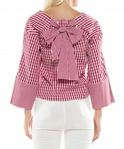 Why Dress Gingham Back Ribbon Detail Top