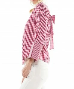 Why Dress Gingham Back Ribbon Detail Top