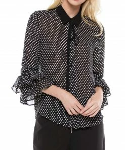 Why Dress Ruffle Cuff Chiffon Tie Blouse