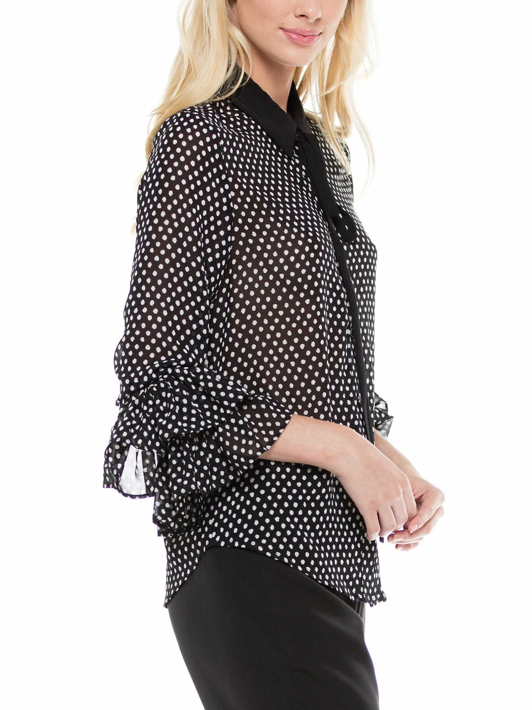 Why Dress Ruffle Cuff Chiffon Tie Blouse 4 Why Dress Ruffle Cuff Chiffon Tie Blouse