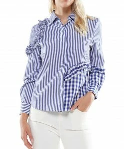 Why Dress Ruffle Detail Stripe Shirt BLOUSES