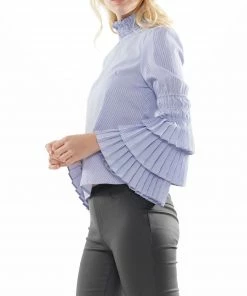 Why Dress Stripe Fabric Pleat Detail Top