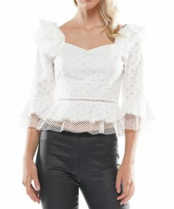 Why Dress Eyelet Ruffle Peplum Blouse