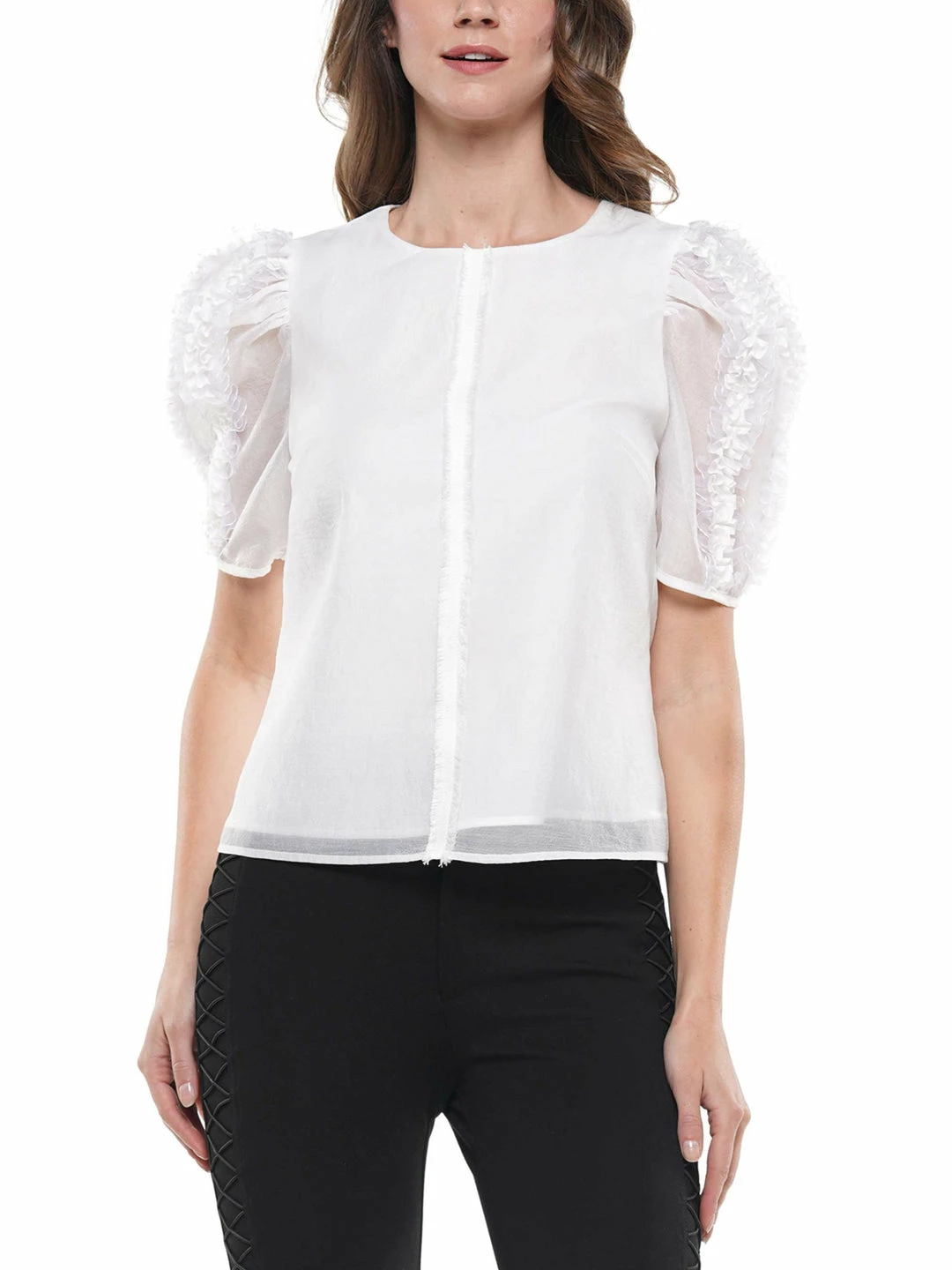 Why Dress Crinkled Organza Detailed Sleeve Top TOPS 7 Why Dress Crinkled Organza Detailed Sleeve Top TOPS