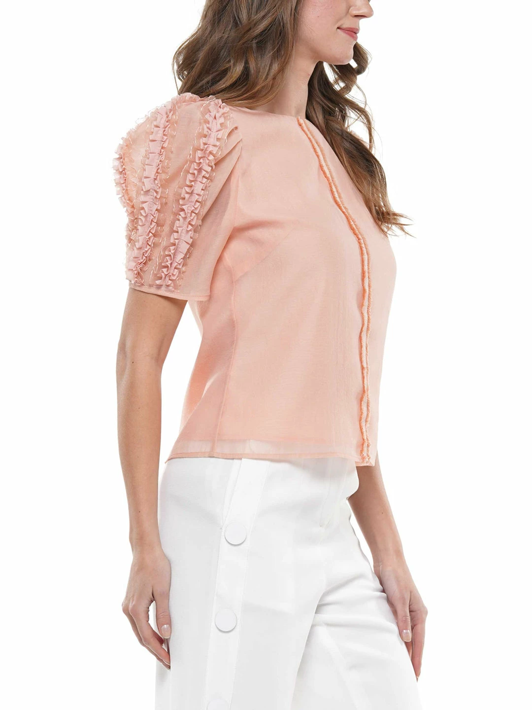 Why Dress Crinkled Organza Detailed Sleeve Top TOPS 4 Why Dress Crinkled Organza Detailed Sleeve Top TOPS
