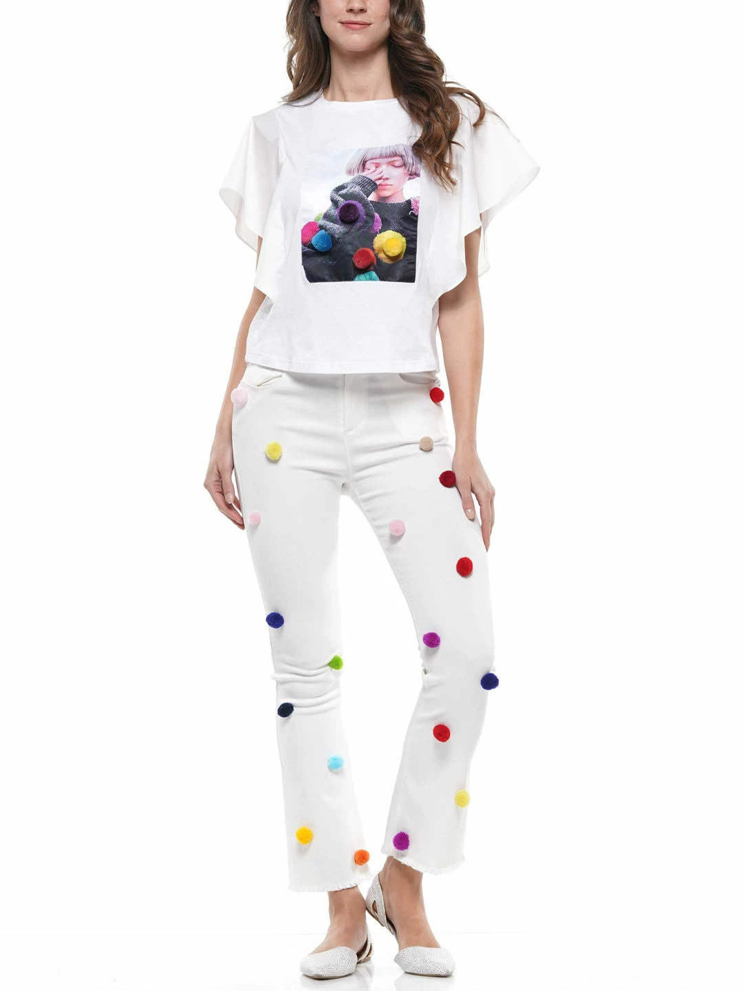 Why Dress Flutter Sleeve Graphic Patch With Pompom T-shirt 6 Why Dress Flutter Sleeve Graphic Patch With Pompom T-shirt