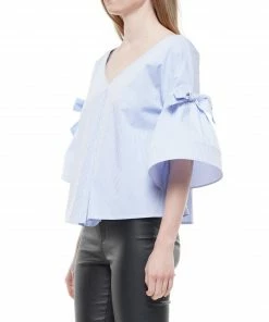 Why Dress Ribbon Flounce Sleeve V-neck Top NEW ARRIVALS