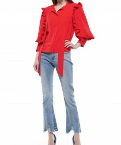 Why Dress Ruffle Bishop Sleeve Blouse