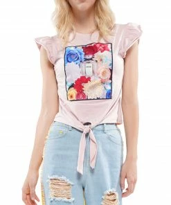 Why Dress Perfume Bottle Patch With Flutter Sleeve Body TOPS