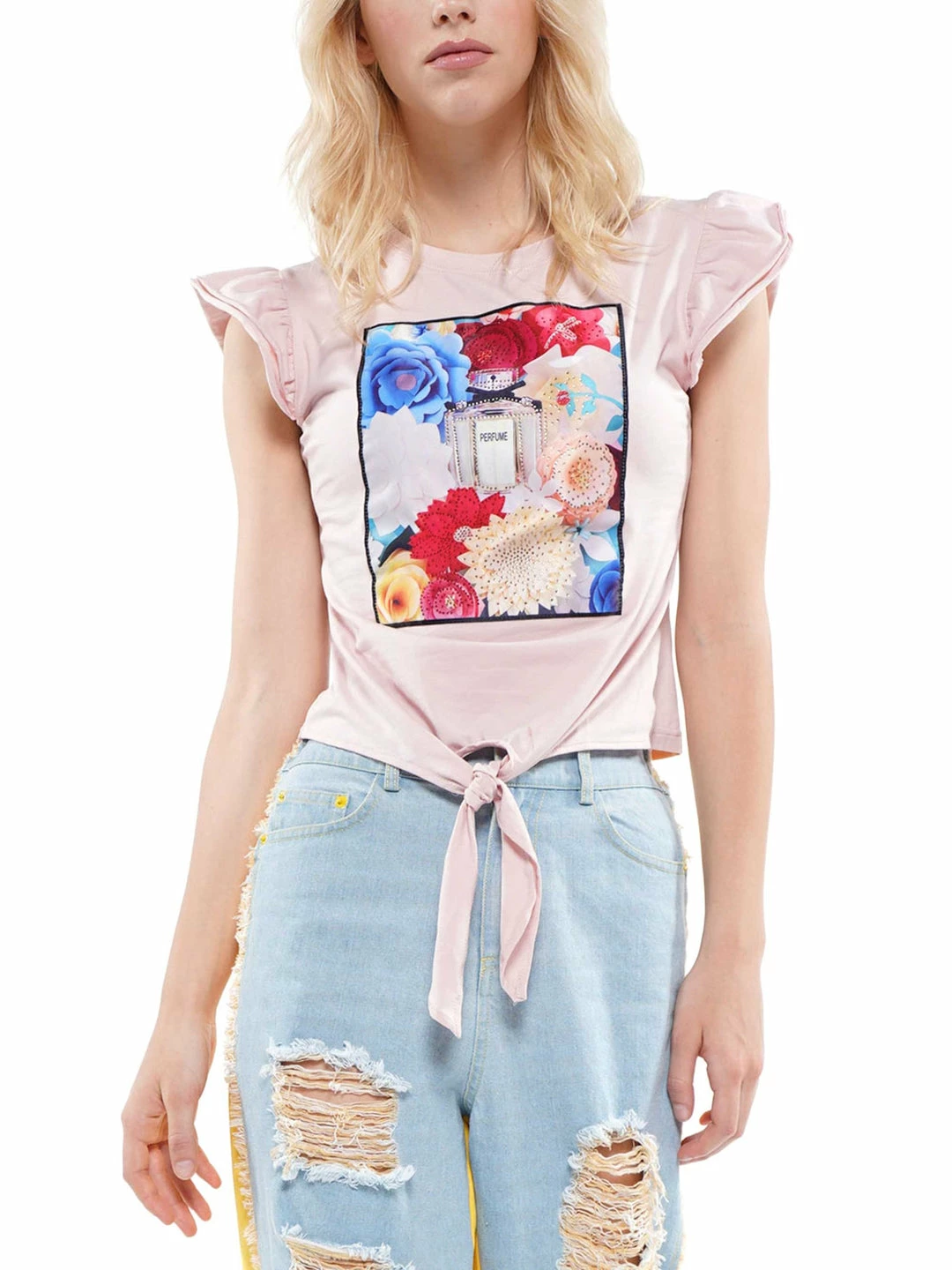 Why Dress Perfume Bottle Patch With Flutter Sleeve Body TOPS 3 Why Dress Perfume Bottle Patch With Flutter Sleeve Body TOPS