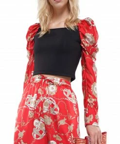 Why Dress TOPS Scarf Printed Puff Sleeve Crop Top