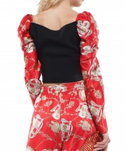 Why Dress TOPS Scarf Printed Puff Sleeve Crop Top