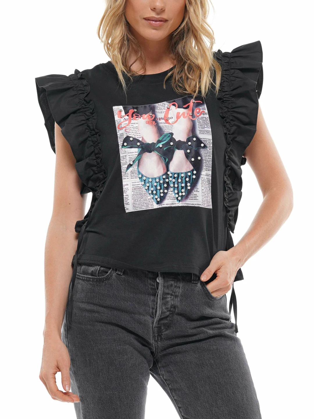 Why Dress Shoe Patch Frill Shirring Top TOPS 7 Why Dress Shoe Patch Frill Shirring Top TOPS