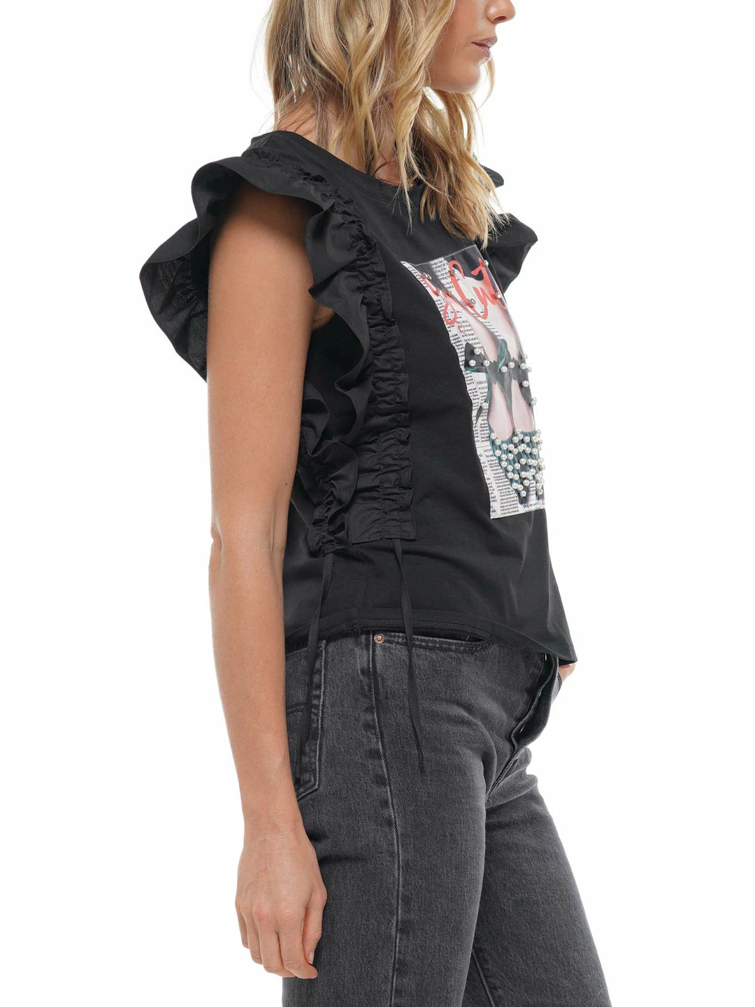 Why Dress Shoe Patch Frill Shirring Top TOPS 8 Why Dress Shoe Patch Frill Shirring Top TOPS