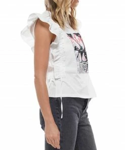 Why Dress Shoe Patch Frill Shirring Top TOPS