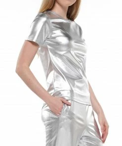 Why Dress TOPS Metallic Basic T-shirt