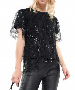 Why Dress Sequin Mesh Top BLOUSES