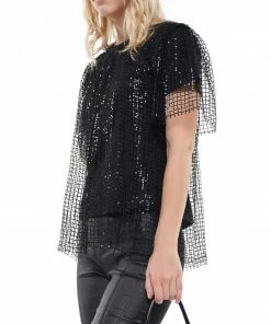 Why Dress Sequin Mesh Top BLOUSES