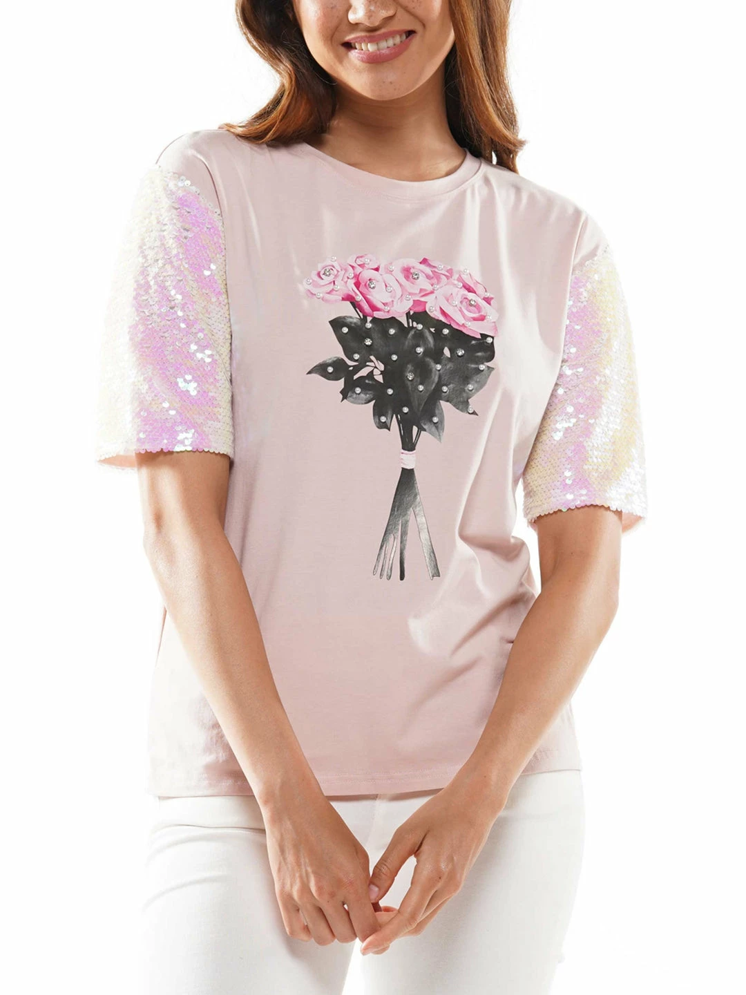 Why Dress TOPS Sequin Sleeve Screen Printed T-shirt 3 Why Dress TOPS Sequin Sleeve Screen Printed T-shirt