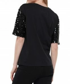 Why Dress Sequin Sleeve Shoe Patch T-shirt