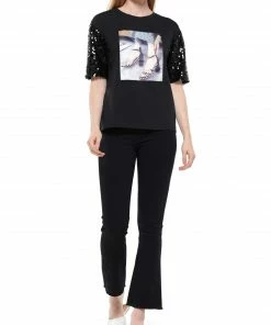 Why Dress Sequin Sleeve Shoe Patch T-shirt