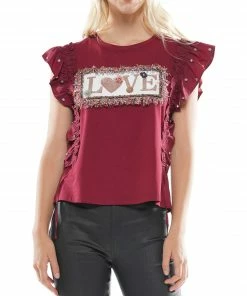 Why Dress TOPS 'Love' Shirred Frill Top