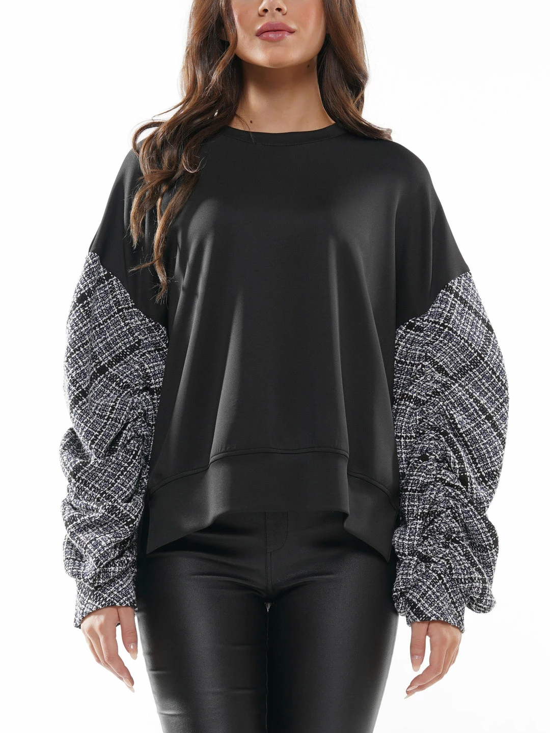 Why Dress Tweed Sleeve Sweater(plus Size) TOPS 3 Why Dress Tweed Sleeve Sweater(plus Size) TOPS