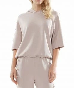 WHY DRESS Sales 5 Why Dress Pearl Trim Short Sleeve Hoodie