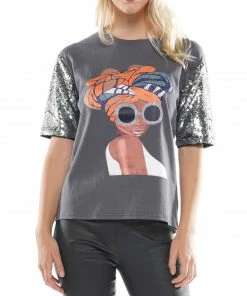 Why Dress Sequin Sleeve Graphic T-shirt TOPS