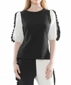 Why Dress NEW ARRIVALS Colorblock Short Sleeve Top With Frill Hem