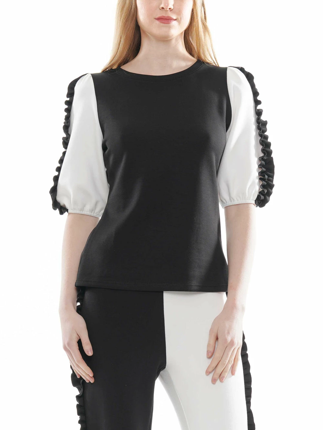 Why Dress NEW ARRIVALS Colorblock Short Sleeve Top With Frill Hem 3 Why Dress NEW ARRIVALS Colorblock Short Sleeve Top With Frill Hem